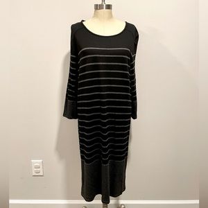 Hilary Radley Black and Gray Striped 3/4 Sleeve Dress Size XXL